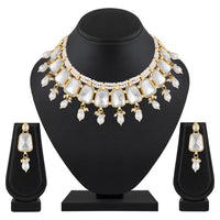 Mahi Traditional Necklace Set Adjustale Finger Ring with White Kundan for Women (VNCJ4016)