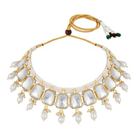 Mahi Traditional Necklace Set Adjustale Finger Ring with White Kundan for Women (VNCJ4016)