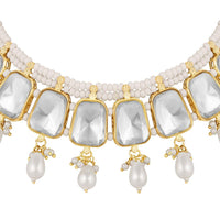 Mahi Traditional Necklace Set Adjustale Finger Ring with White Kundan for Women (VNCJ4016)