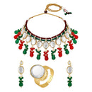 Mahi Traditional Necklace Set Adjustale Finger Ring with Multicolor Kundan for Women (VNCJ4020)