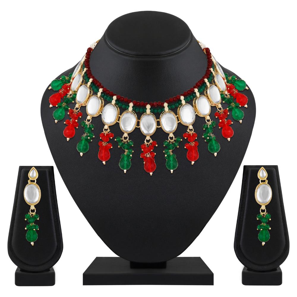Mahi Traditional Necklace Set Adjustale Finger Ring with Multicolor Kundan for Women (VNCJ4020)