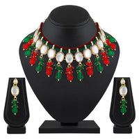 Mahi Traditional Necklace Set Adjustale Finger Ring with Multicolor Kundan for Women (VNCJ4020)