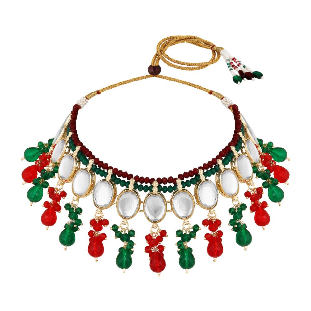 Mahi Traditional Necklace Set Adjustale Finger Ring with Multicolor Kundan for Women (VNCJ4020)