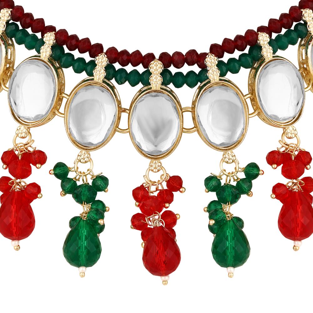 Mahi Traditional Necklace Set Adjustale Finger Ring with Multicolor Kundan for Women (VNCJ4020)