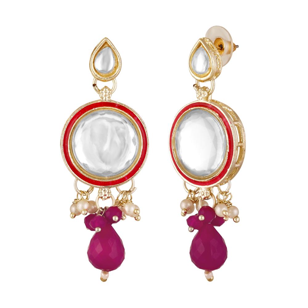 Mahi Traditional Necklace Set Adjustale Finger Ring with Red Kundan & Crystals for Women (VNCJ4026)