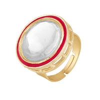 Mahi Traditional Necklace Set Adjustale Finger Ring with Red Kundan & Crystals for Women (VNCJ4026)