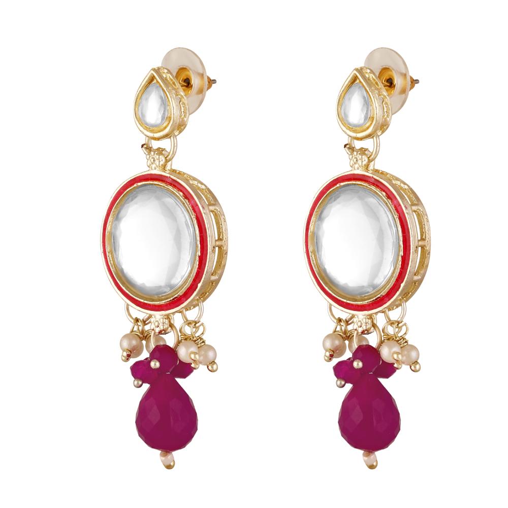 Mahi Traditional Necklace Set Adjustale Finger Ring with Red Kundan & Crystals for Women (VNCJ4026)