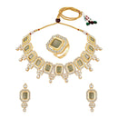 Mahi Traditional Necklace Set Adjustale Finger Ring with Green Kundan & Crystals for Women (VNCJ4029)