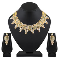 Mahi Traditional Necklace Set Adjustale Finger Ring with Green Kundan & Crystals for Women (VNCJ4029)