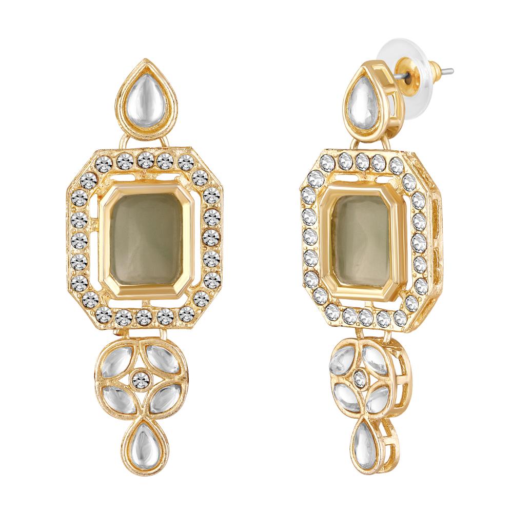 Mahi Traditional Necklace Set Adjustale Finger Ring with Green Kundan & Crystals for Women (VNCJ4029)