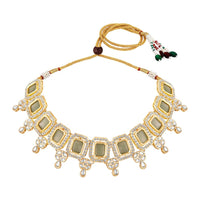 Mahi Traditional Necklace Set Adjustale Finger Ring with Green Kundan & Crystals for Women (VNCJ4029)