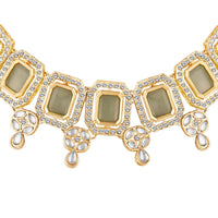 Mahi Traditional Necklace Set Adjustale Finger Ring with Green Kundan & Crystals for Women (VNCJ4029)