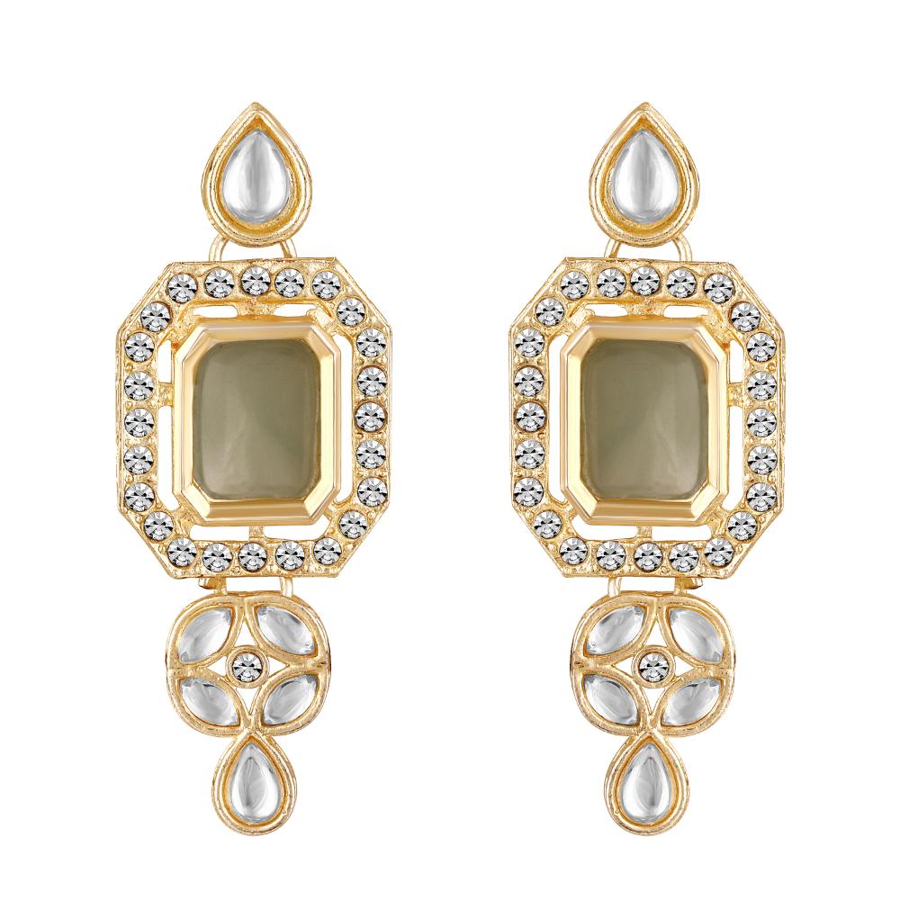 Mahi Traditional Necklace Set Adjustale Finger Ring with Green Kundan & Crystals for Women (VNCJ4029)