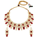 Mahi Traditional Necklace Set Adjustale Finger Ring with Red Kundan & Crystals for Women (VNCJ4031)