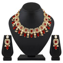Mahi Traditional Necklace Set Adjustale Finger Ring with Red Kundan & Crystals for Women (VNCJ4031)