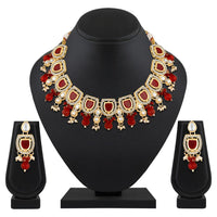 Mahi Traditional Necklace Set Adjustale Finger Ring with Red Kundan & Crystals for Women (VNCJ4031)