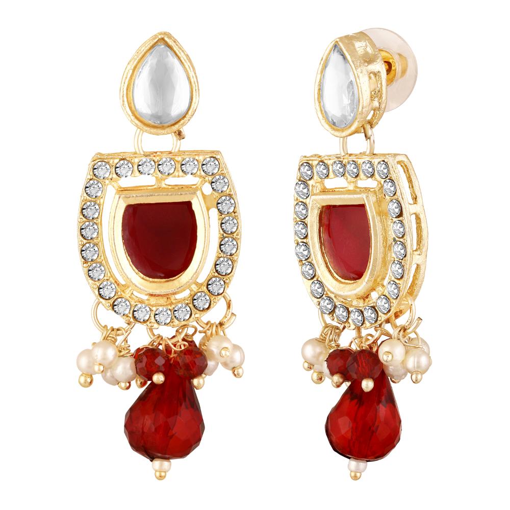 Mahi Traditional Necklace Set Adjustale Finger Ring with Red Kundan & Crystals for Women (VNCJ4031)