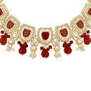 Mahi Traditional Necklace Set Adjustale Finger Ring with Red Kundan & Crystals for Women (VNCJ4031)