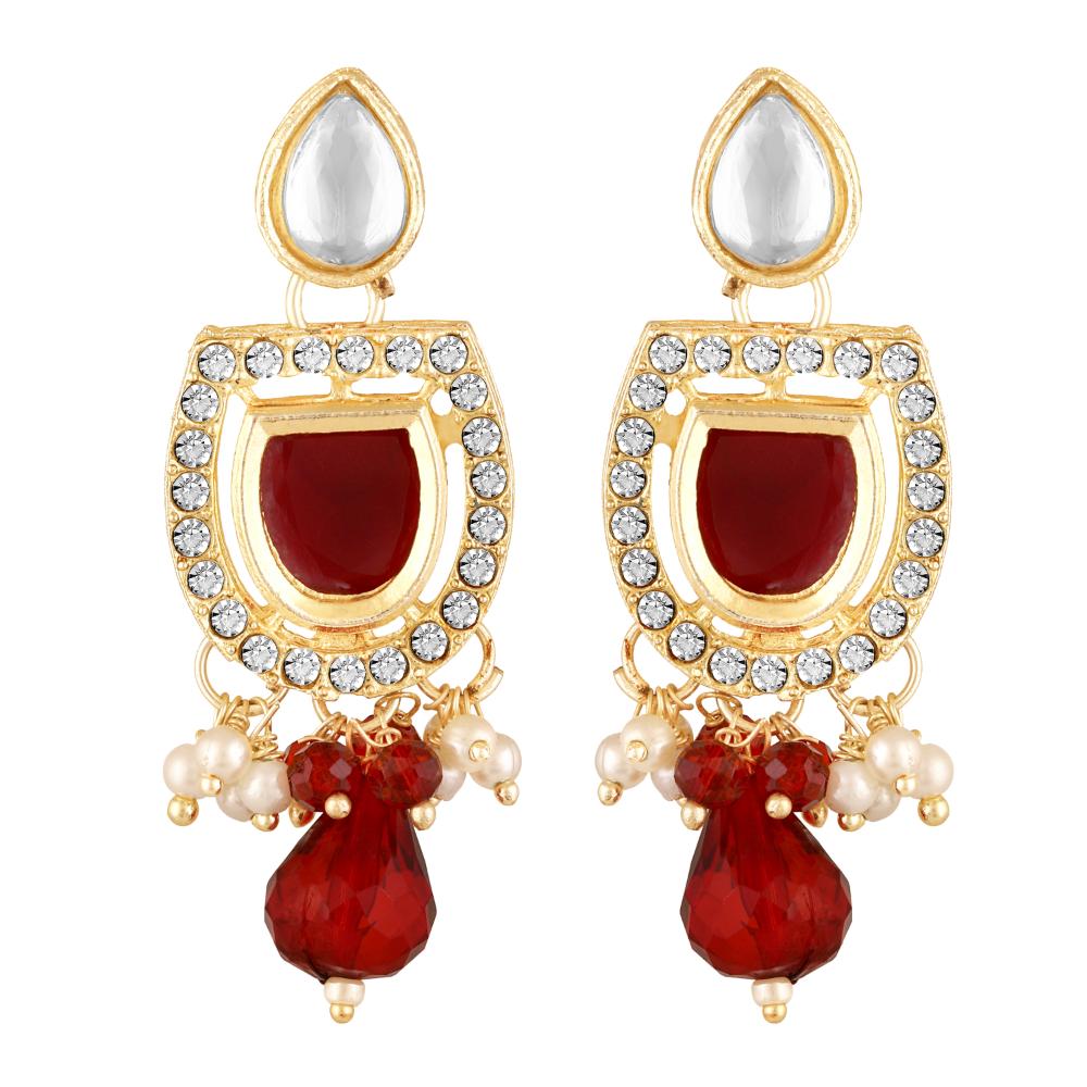 Mahi Traditional Necklace Set Adjustale Finger Ring with Red Kundan & Crystals for Women (VNCJ4031)