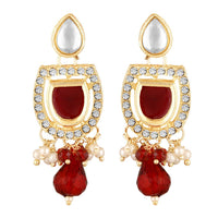 Mahi Traditional Necklace Set Adjustale Finger Ring with Red Kundan & Crystals for Women (VNCJ4031)