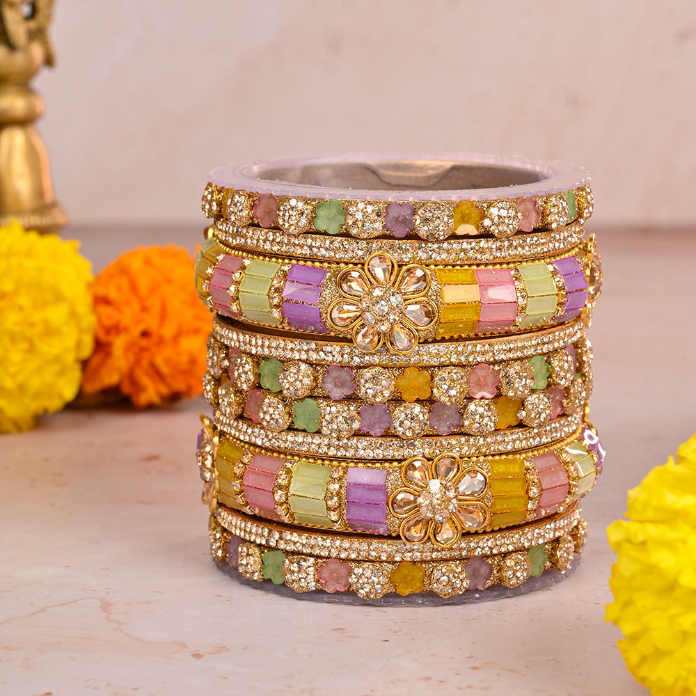 Wedding Chuda Gold Plated Crystal Stone And Austrian Stone Bangles Set