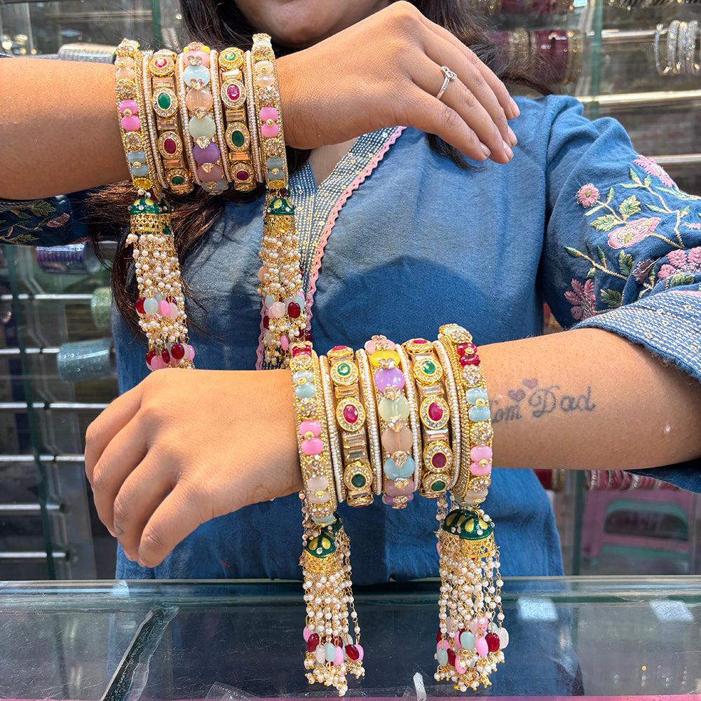 Wedding Chura Gold Plated Crystal And Pearl Bridal Bangles Set