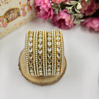 Wedding Chuda Gold Plated Kundan Stone And Pearl Bangles Set