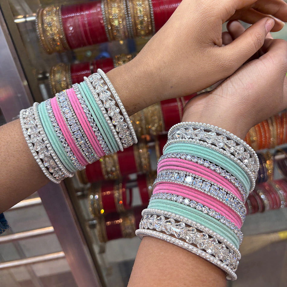 Wedding Chuda Silver Plated American Diamond Bangles Set – JewelEMarket