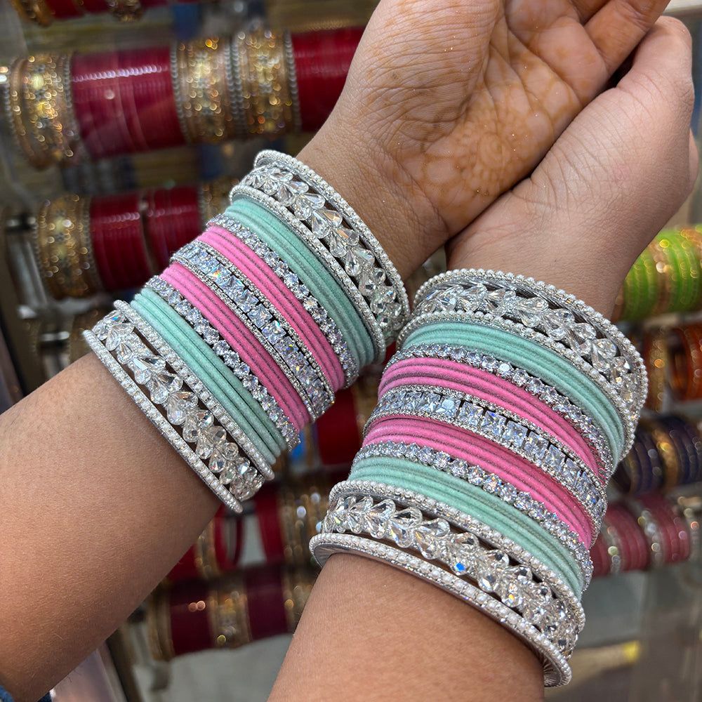 Wedding Chuda Silver Plated American Diamond Bangles Set