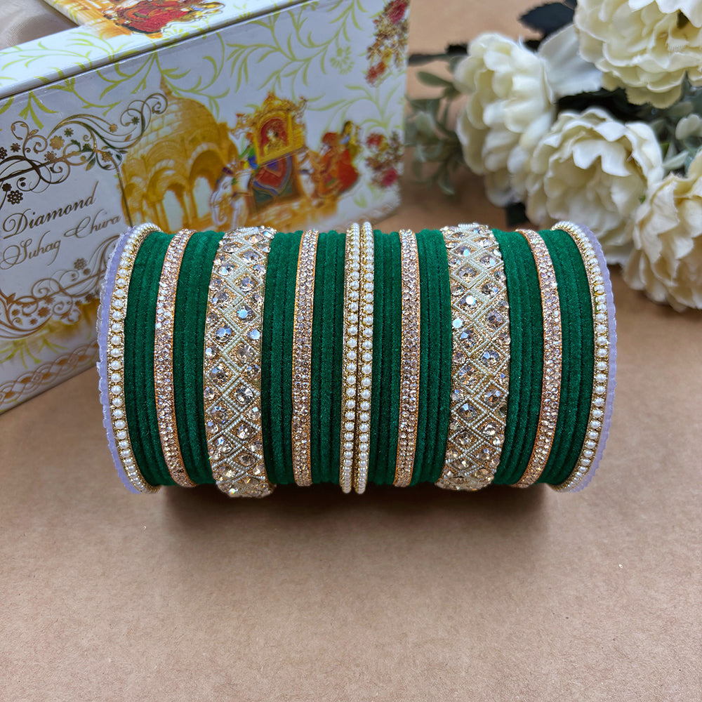 Wedding Chuda Gold Plated Austrian Stone And Velvet Bridal Bangles Set