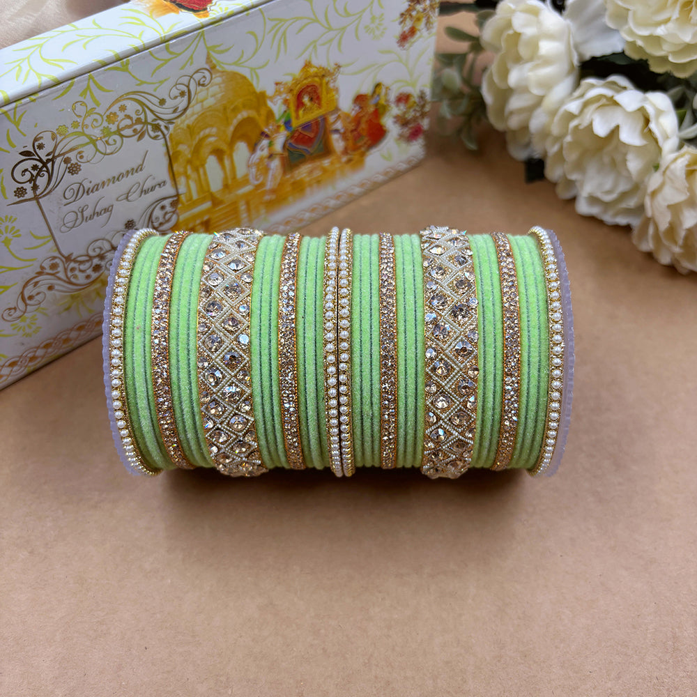 Wedding Chuda Gold Plated Austrian Stone And Velvet Bridal Bangles Set