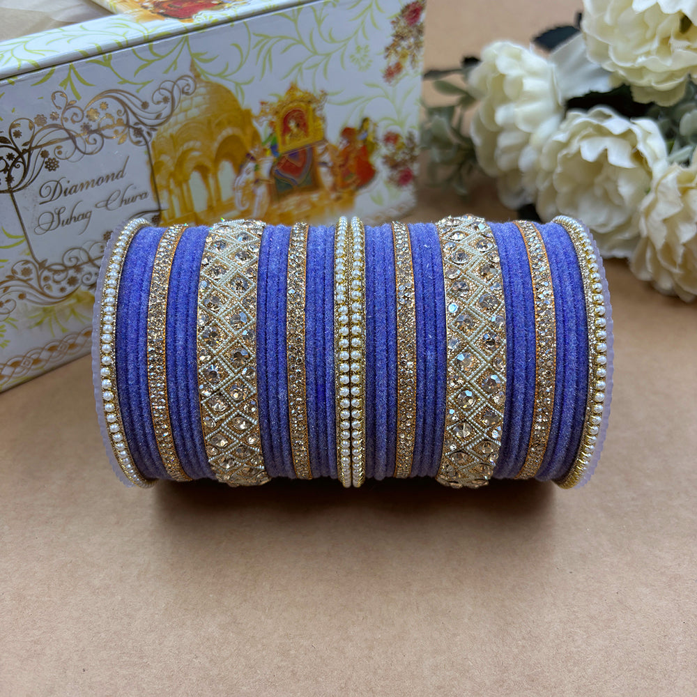 Wedding Chuda Gold Plated Austrian Stone And Velvet Bridal Bangles Set