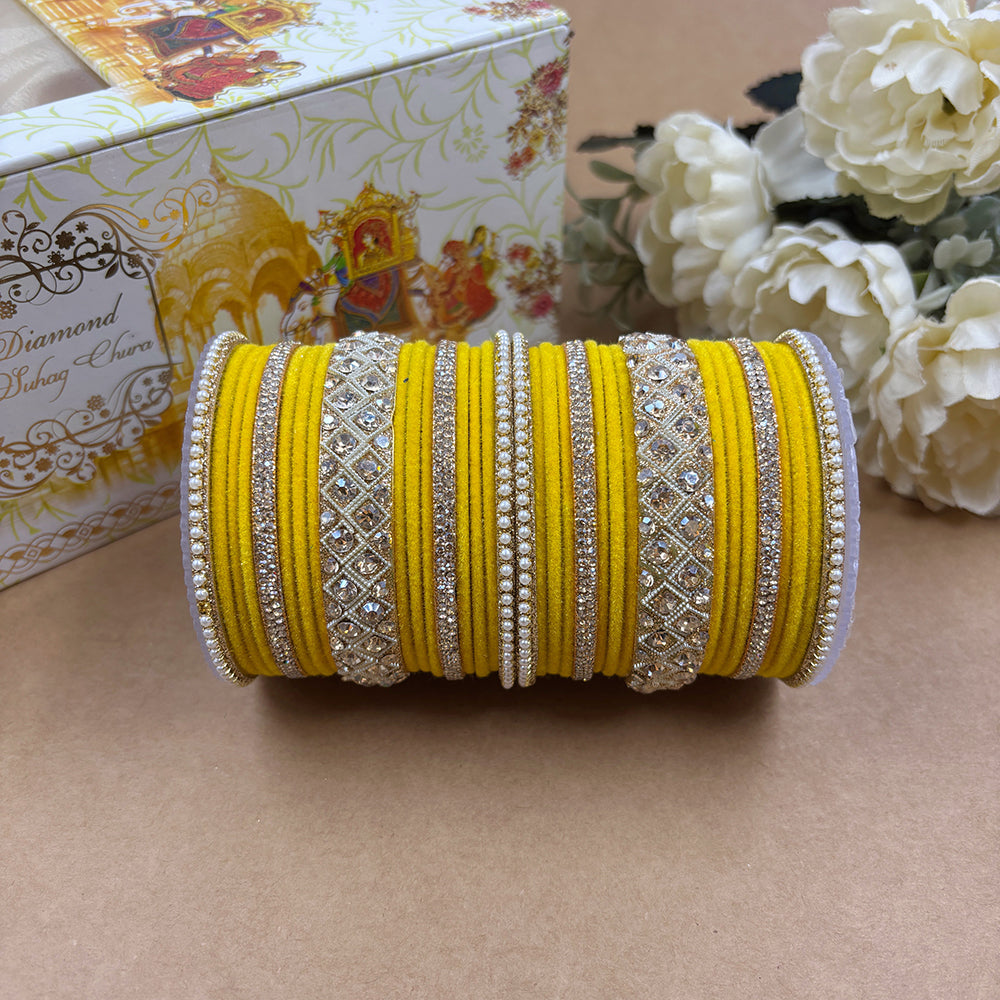 Wedding Chuda Gold Plated Austrian Stone And Velvet Bridal Bangles Set