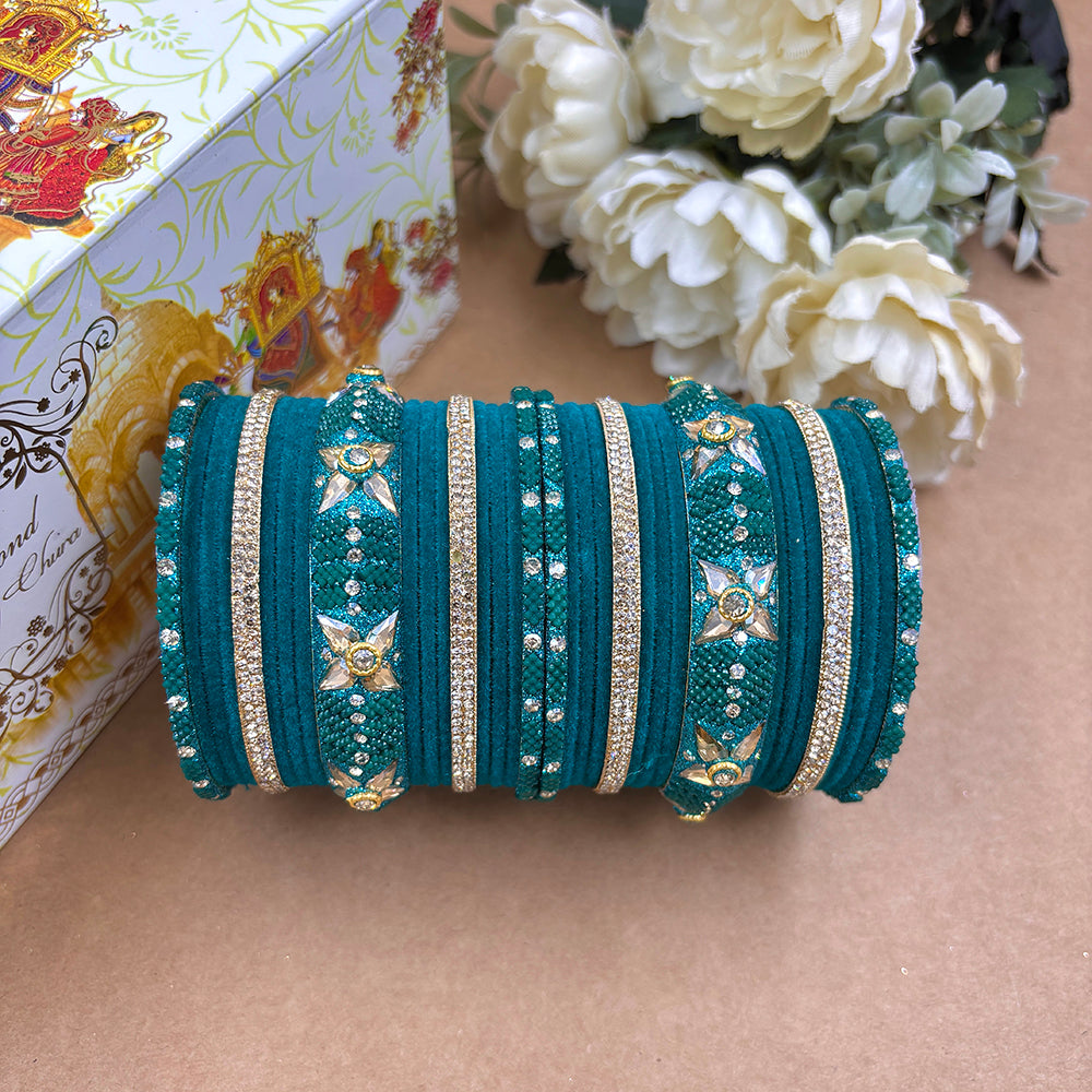 Wedding Chuda Gold Plated Austrian Stone Velvet Bridal Bangles Set