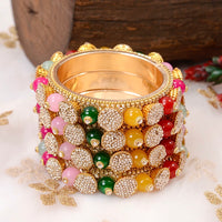 Wedding Chuda Gold Plated  Austrian Stone And Pearl Bangles Set