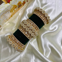 Wedding Chuda Gold Plated Crystal And Austrian Stone Pearl Velvet Bangles Set