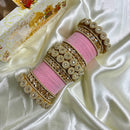 Wedding Chuda Gold Plated Crystal And Austrian Stone Pearl Velvet Bangles Set