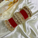 Wedding Chuda Gold Plated Crystal And Austrian Stone Pearl Velvet Bangles Set