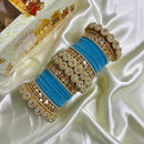 Wedding Chuda Gold Plated Crystal And Austrian Stone Pearl Velvet Bangles Set