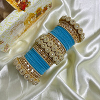 Wedding Chuda Gold Plated Crystal And Austrian Stone Pearl Velvet Bangles Set