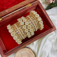 Wedding Chuda Gold Plated Crystal And Pearl Bangles Set