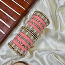 Wedding Chuda Gold Plated Kundan Stone And Pearl Velvet Bangles Set