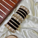 Wedding Chuda Gold Plated Kundan Stone And Pearl Velvet Bangles Set