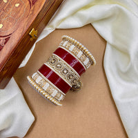 Wedding Chuda Gold Plated Austrian Stone And Pearl Acrylic Bangles Set