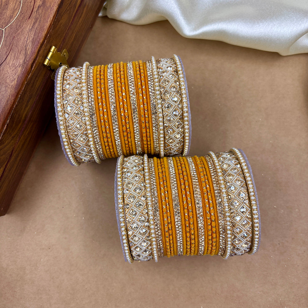 Wedding Chuda Gold Plated Austrian Stone And Pearl Bridal Bangles Set