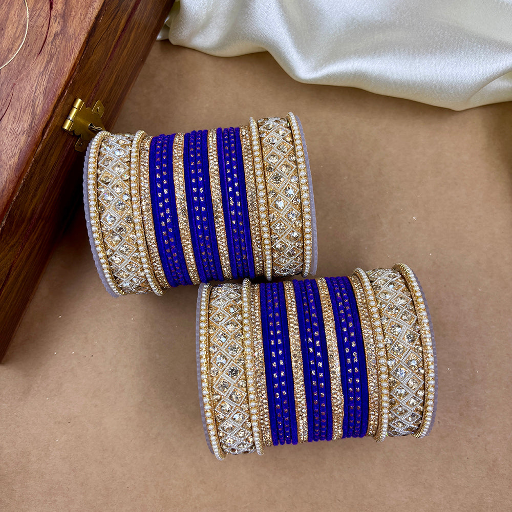 Wedding Chuda Gold Plated Austrian Stone And Pearl Bridal Bangles Set