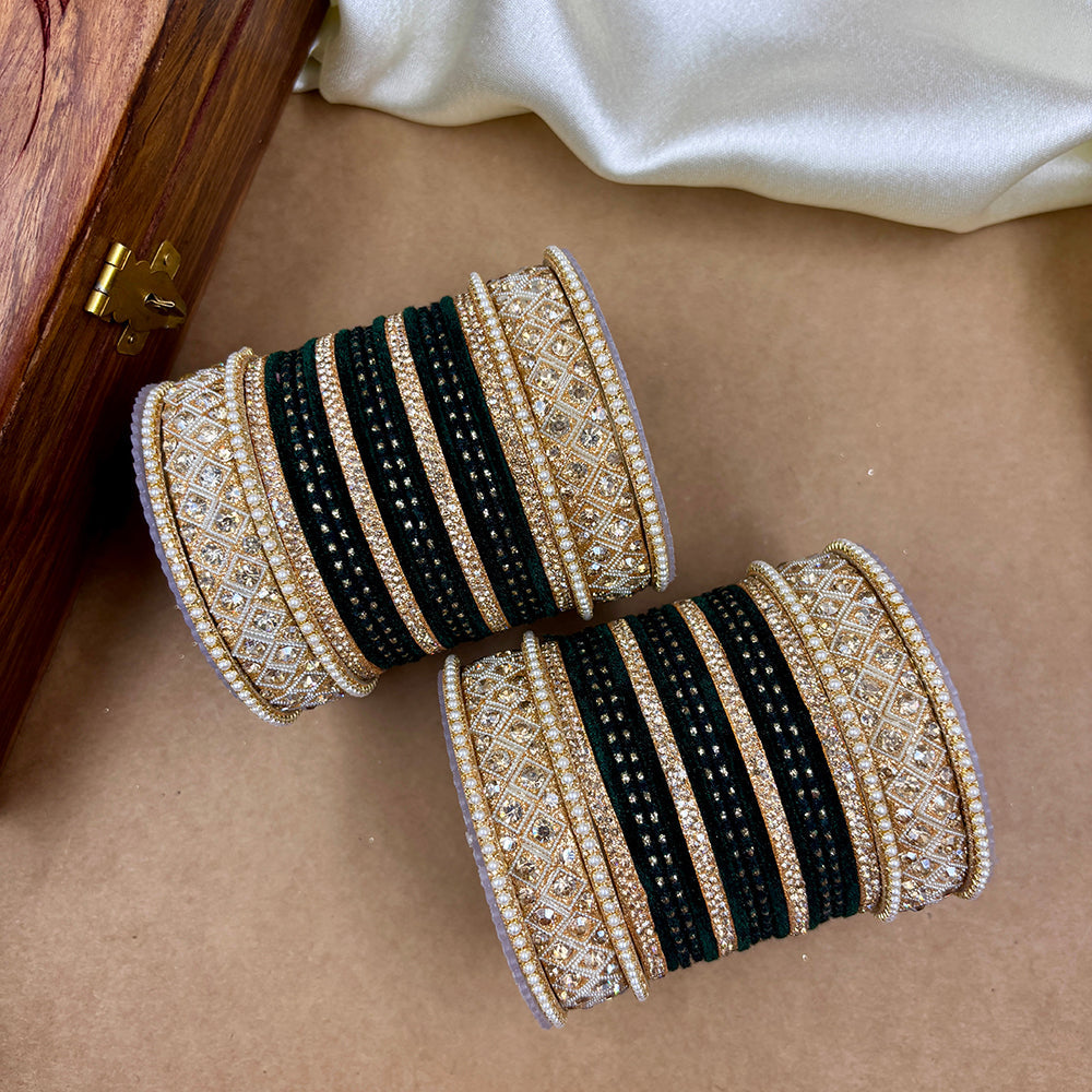 Wedding Chuda Gold Plated Austrian Stone And Pearl Bridal Bangles Set