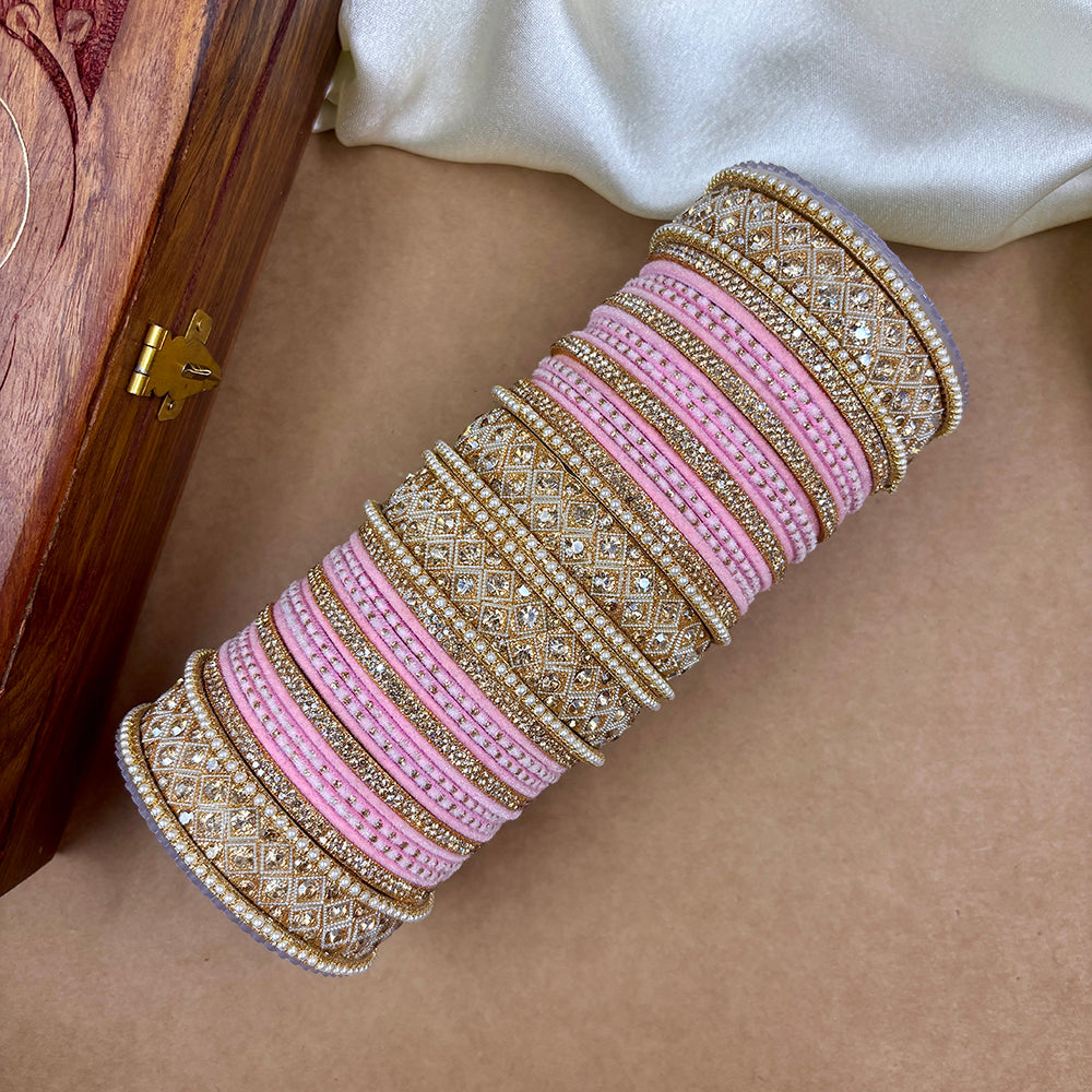 Wedding Chuda Gold Plated Austrian Stone And Pearl Bridal Bangles Set