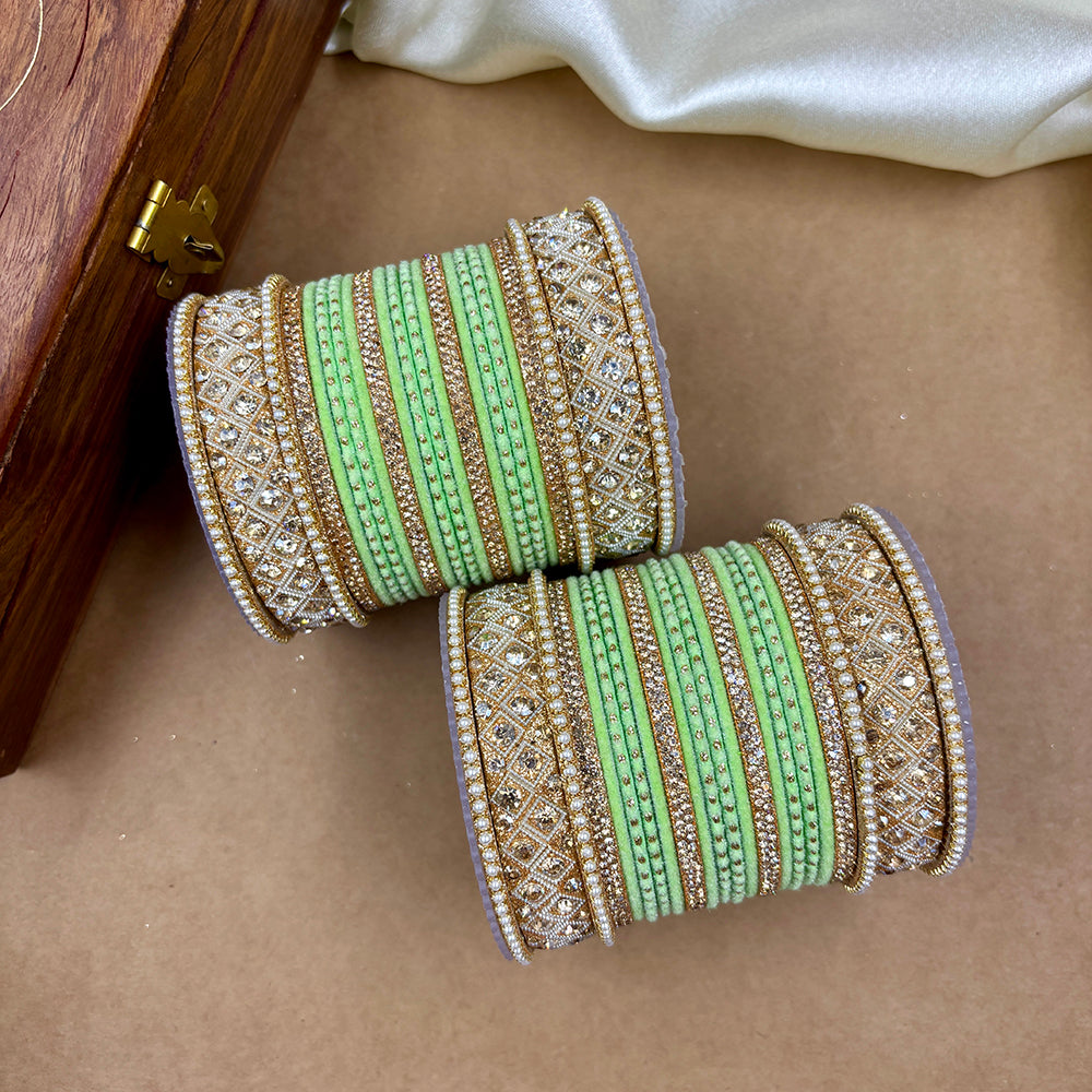 Wedding Chuda Gold Plated Austrian Stone And Pearl Bridal Bangles Set