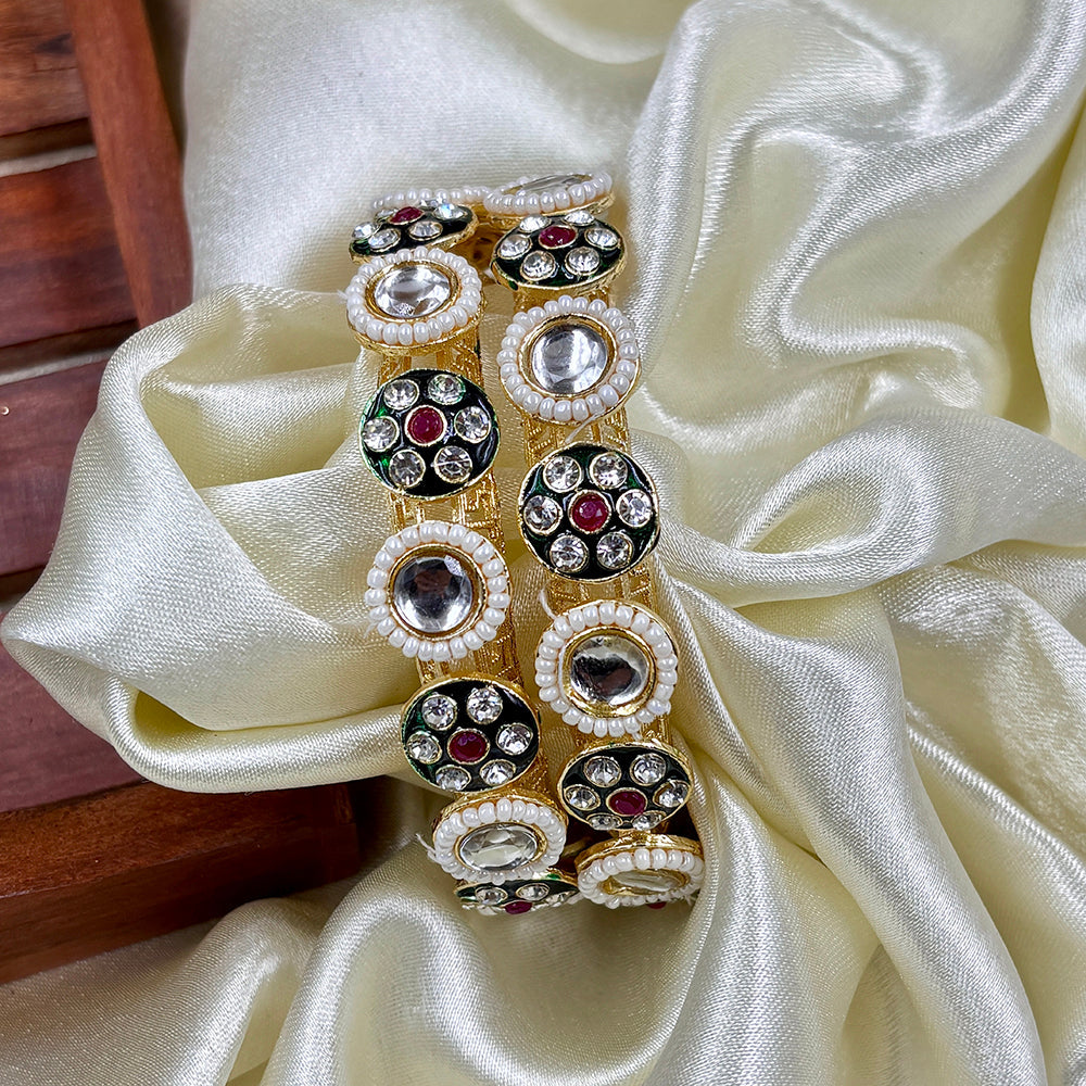 Wedding Chuda Gold Plated Pota Stone And Pearl Bangles Set